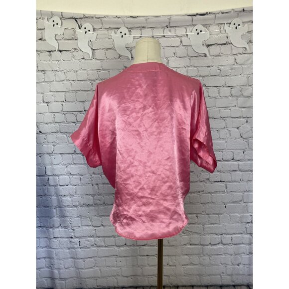 ⭐ 3/$15 Vintage Nicole Small Pink Satin Button Up Cropped PJ Short Set - Picture 4 of 11